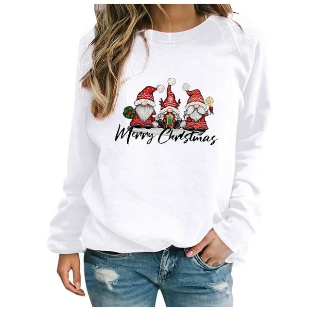 Birdeem Womens Fashion Loose Christmas Print Round Neck Sweater