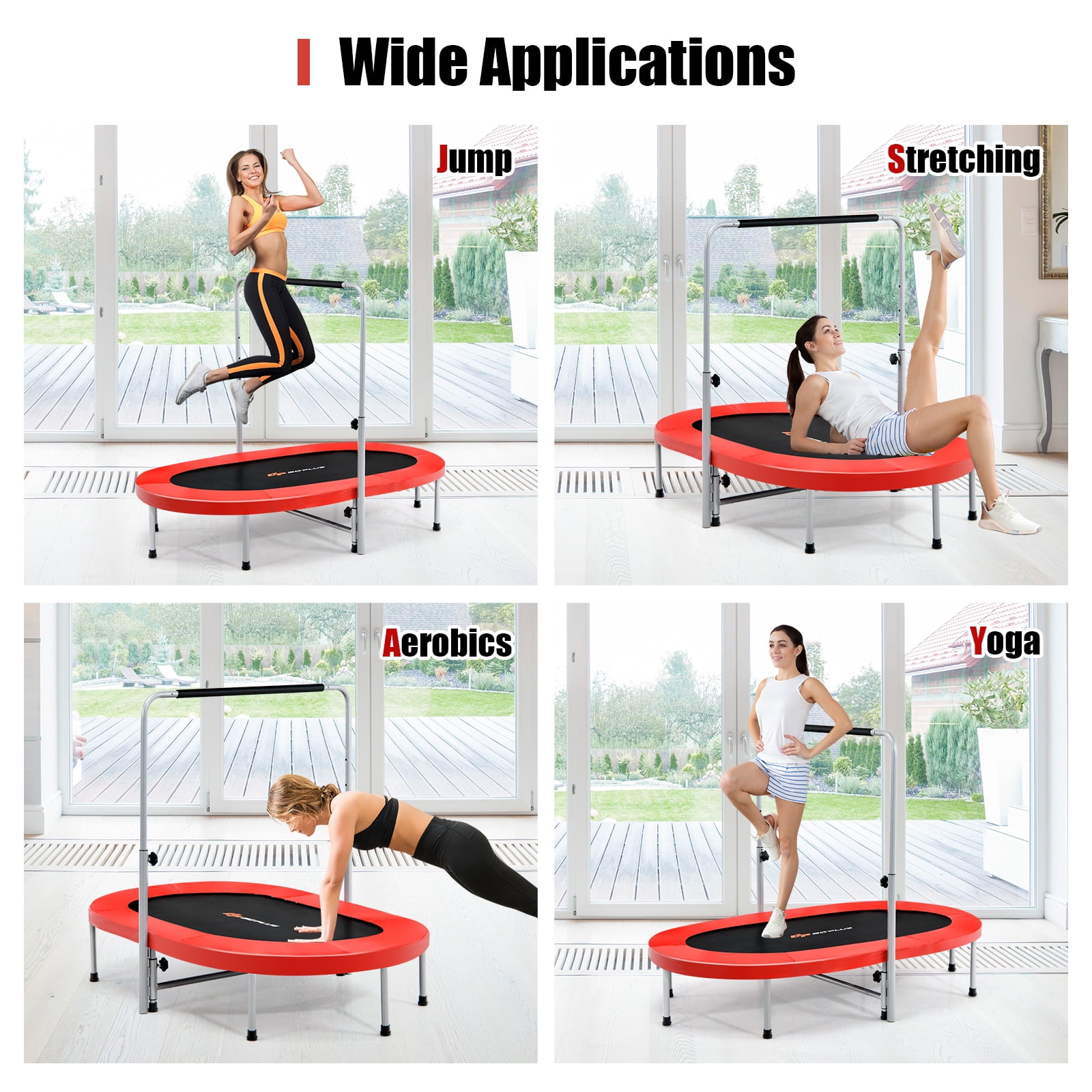 Infans 50" Trampoline for 2 People Foldable Rebouncer w/Adjustable Handrail Red