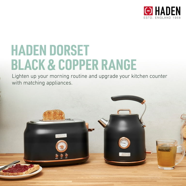 HADEN Dorset Retro-Chic 2-Slice Wide Slot Toaster, Black & Copper