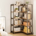 thumbnail image 3 of 57 inch L Shaped Corner Bookshelf, 5 Tier Reversible Industrial Bookcase with Open Storage Shelves, Metal Frame Display Rack for Home Office, Living Room, Bedroom, Kitchen, Vintage, 3 of 7