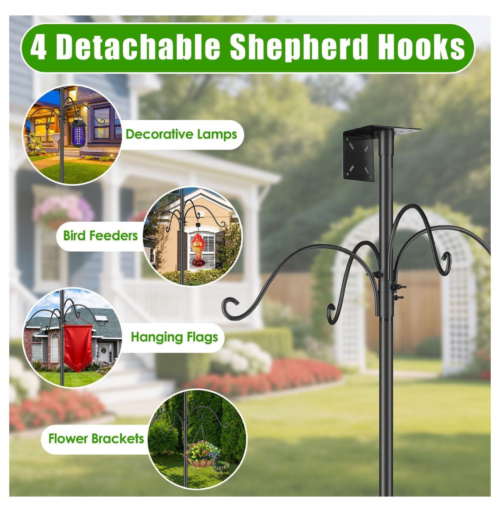 Bird Feeder Pole with Squirrel Baffle, Adjustable Height 32-94", 5-Prong Base, Outdoor Feeding Station with 4 Hooks, Birdhouse Brackets for Garden Yard