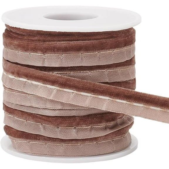 10 Yards Brown Velvet Piping Bias Tape 3/8 Inch Wide Welt Cord Piping Trim Fabric Edge with Velvet Lip Cord Trim for Sewing Clothing Upholstery Trimming