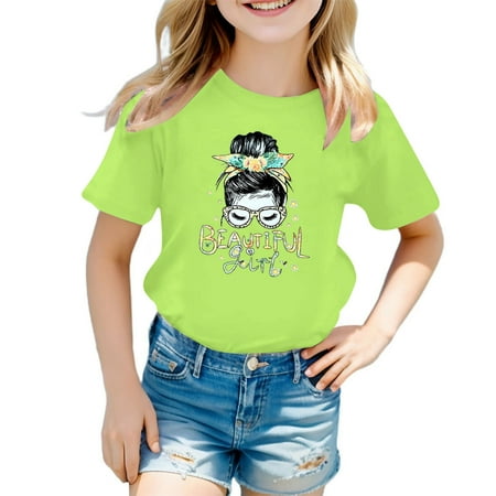 

Kid Girls Cute Graphic Print Round Neck Short Sleeve Tee Summer Casual T Shirts for Boys