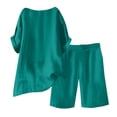 thumbnail image 4 of Womens Summer Outfits Cotton Linen Short Sleeve Button Down Shirt with Bermuda Shorts 2 Piece Lounge Set with Pockets Green S, 4 of 6