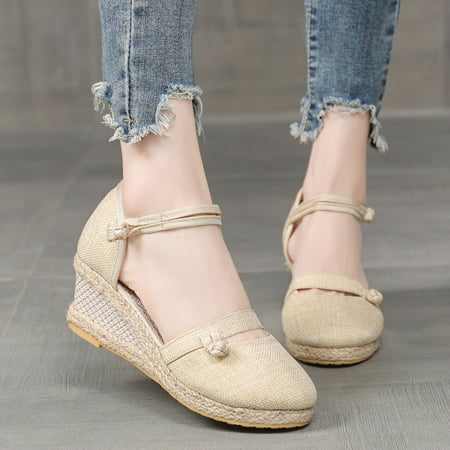 

Aayomet Wide Width Sandals for Women Women Summer Weave Wedges Breathable Elastic Band Round Toe Sandals Comfortable Beach Shoes Beige 8.5