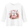 thumbnail image 4 of Feancey Halloween Tops for Girls 3/4 Sleeve Crewneck Tees Funny Cute Ghost Print T-Shirts Toddler Girl Casual Loose Tunics Spooky Season Blouse White 12-13Years, 4 of 5