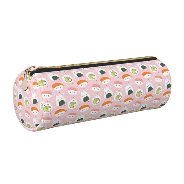 Easygdp Cute Sushi (2) para Estuche de Lápices Cilíndrico de Cuero con Cremallera, Organizador de Lápices de Cuero para Escuela, Oficina y Viajes
