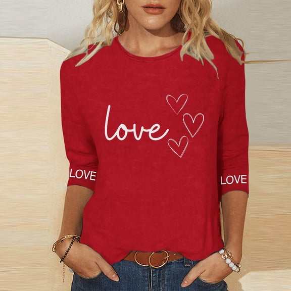 Vetsdori 3/4 Sleeve Blouses for Women Gifts for Girlfriend Trendy Pullover Valentine Plus Size Heart Print Graphic,Cute Juniors Tops Crew Neck