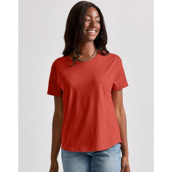 Hanes Originals Women's Cotton T-Shirt, Relaxed Fit Red River Clay S