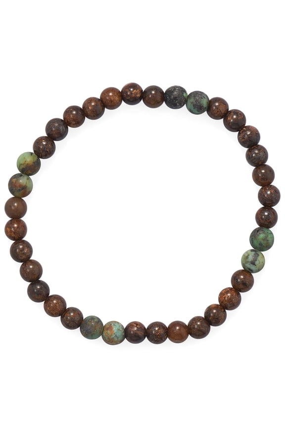 Mens Stretch Bracelet with Bronzite and African Turquoise Beads