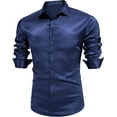 thumbnail image 2 of Mens Silk Shirts Long Sleeve-Luxury Shiny Silk Satin Party Dress Shirt Button Up Casual Muscle Fit for Men(Navy Blue,L), 2 of 4