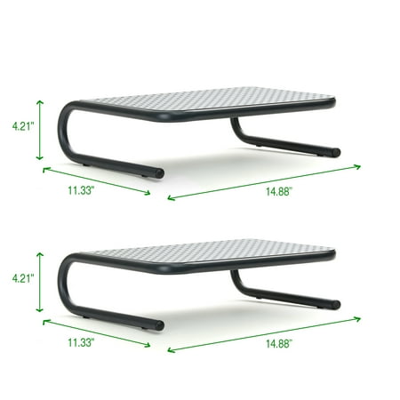 Mind Reader - Monitor Stand, Ventilated Laptop Riser, Desktop Organizer, Metal, 14.5"L x 11.25"W x 4.25"H, Set of 2 - Black
