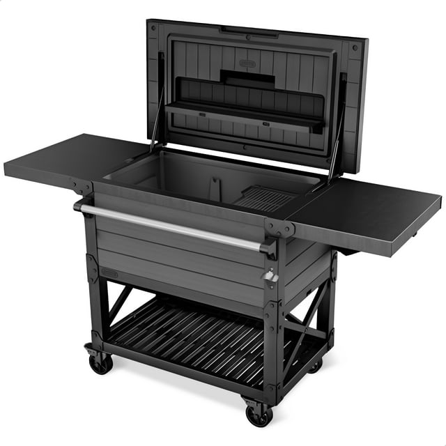 Keter Coffre de Refroidissement pour Patio Extérieur, Chariot de Bar à Boissons de 89,8 Qt avec Roues, Graphite