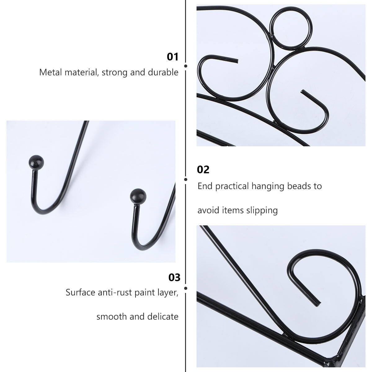Set of 3 Ceiling Hanging Hook Black Self Adhesive Wall Hooks