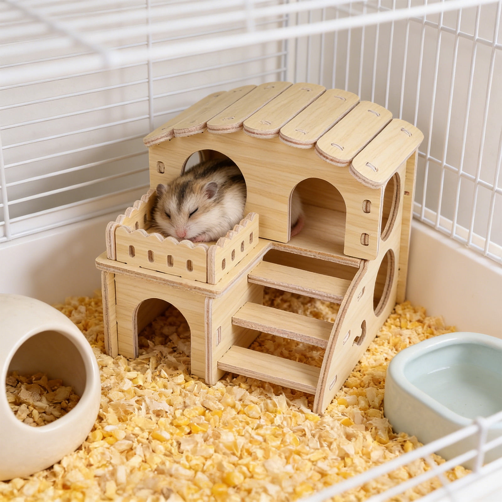 Nebwoak Natural Wood Hamster Hideout, Solid Gerbil Chew Toys & Small Animal Cage Decor, Safe Hide Bed for Gnawing Sleeping