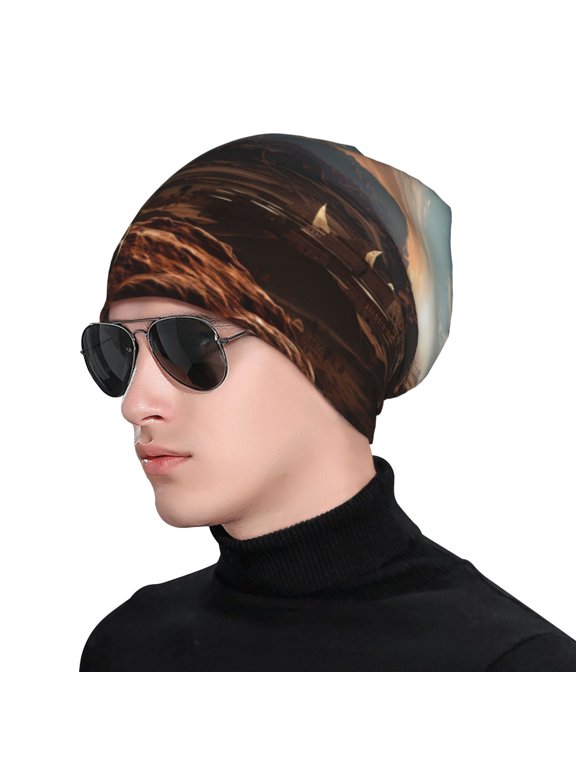 Pyramid Desert Cat Print Beanie Knitted Hat for Men Women, Winter Fashion Knit Cuffed Caps Unisex