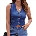thumbnail image 3 of Chaleco Vaquero Sin Mangas con Cuello en V para Mujer Azul Oscuro XL, 3 of 9
