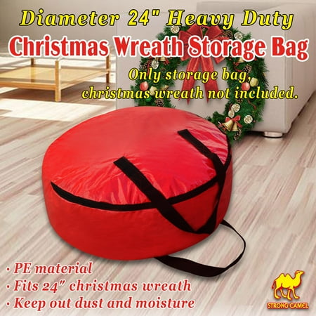 - Heavy Duty Xmas/Christmas Wreath Storage Bag w/ Handles Red for 24