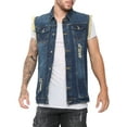 thumbnail image 7 of Men's Fashion Ripped Denim Vest Casual Sleeveless Biker Jean Jacket with Retro Lapel Design Dark Blue Small, 7 of 7