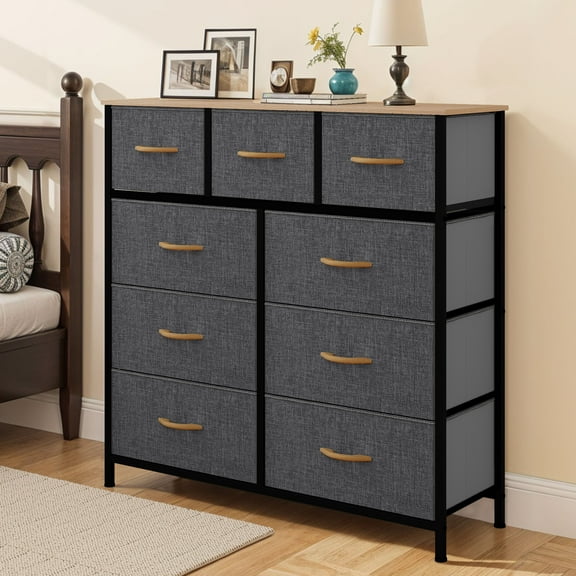 Uforic 9 Drawer Fabric Storage Dresser with Steel Frame for , Living Areas, Hallways, Closets, and Offices, Cool Gray