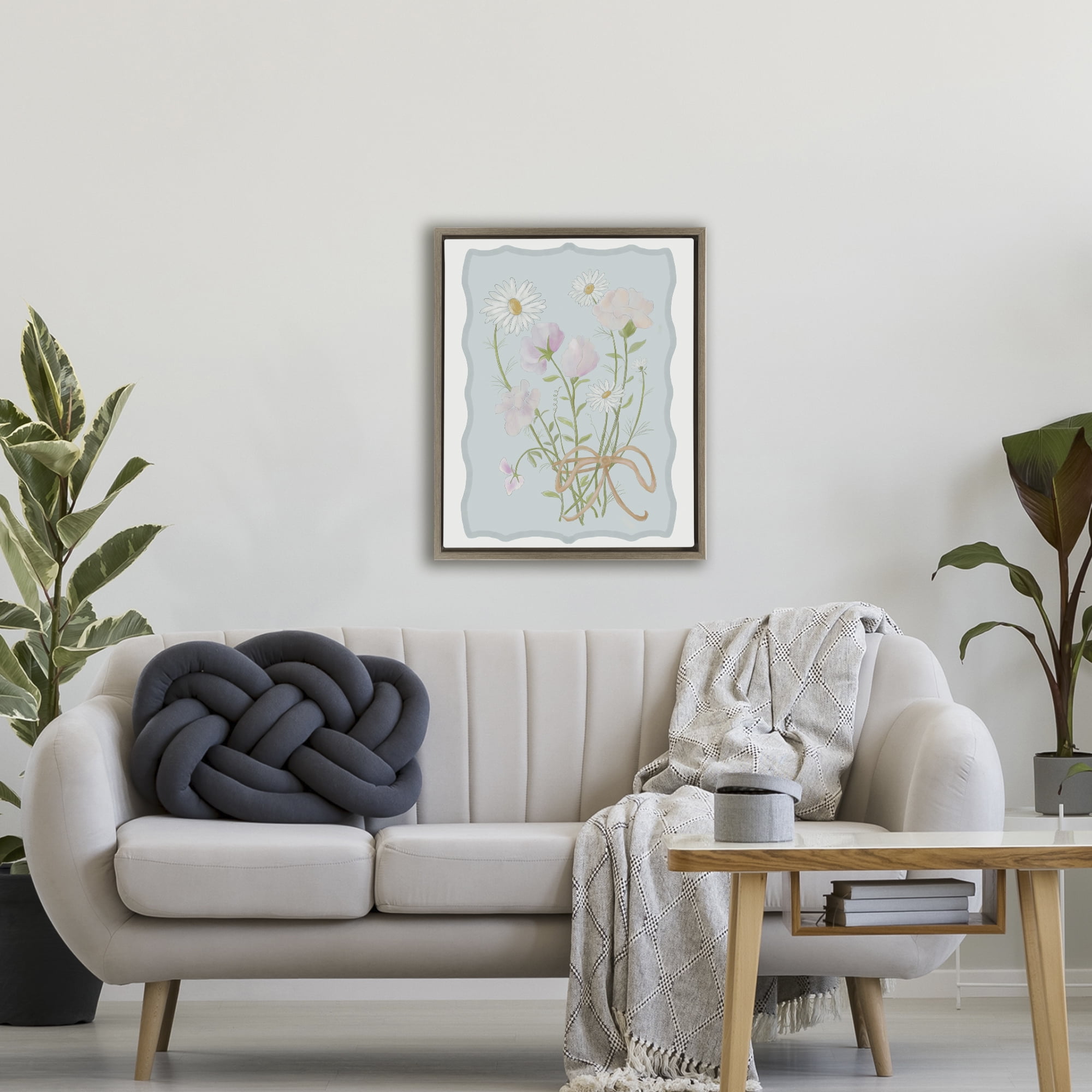 Spring Cottage Clippings Brown Framed Floater Canvas Wall Art, design by Leslie Hermosa