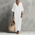 thumbnail image 4 of Iyufng Loungewear Maxi Dresses for Women V-Neck Solid Color Mid Sleeve Button Down Dress and Pockets, 4 of 6
