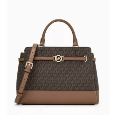 Michael Kors Reed Large Brown Satchel Shoulder Handbag Belted Purse Crossbody