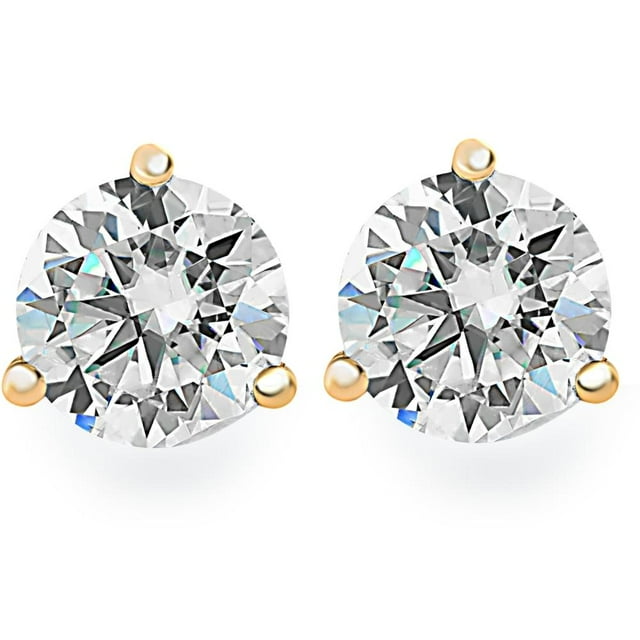 Boucles d'Oreilles Clous en Or 14 K avec Diamants Naturels Taille Ronde Brillant.85 Ct