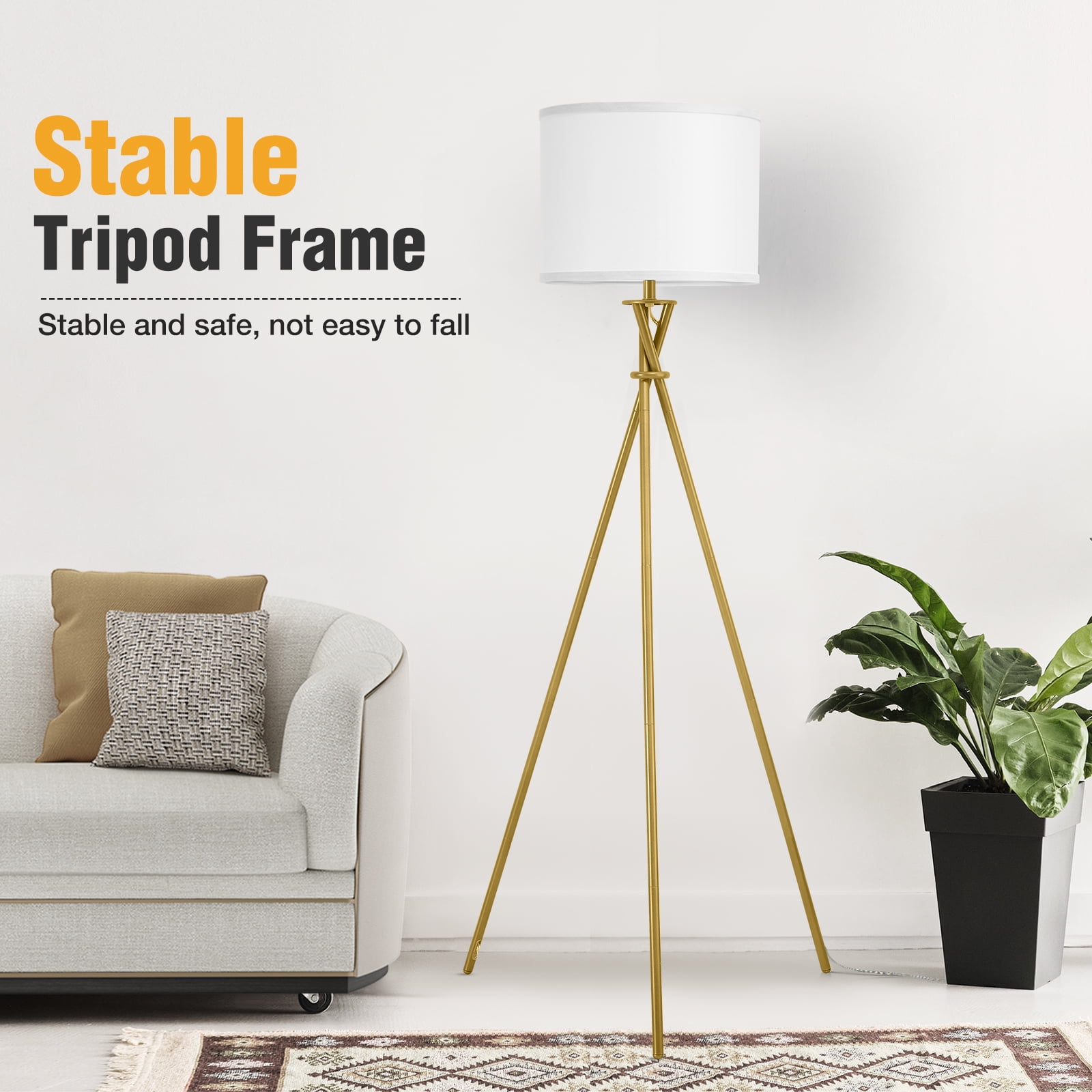 NATYSWAN 61" Gold Tripod Floor Lamp with White Shade photo 2