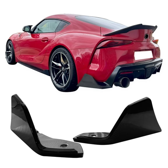 Ikon Motorsports Rear Aprons Compatible with 2020-2026 Toyota GR Supra A90 A91, AG Style Carbon Fiber Print ABS Plastic Rear Bumper Lip Lower Side Spat Valance Winglet Canard Protector 2PC