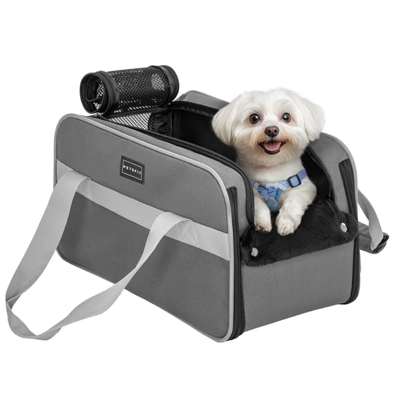 PETSFIT Multipurpose Center Console Dog Car Seat, Airline Approved Dog Car Carrier with Safety Tether and Pockets, Portable Cat Car Seat, Dog Car Seats for Small Dogs, Cats Up to 9 LBS (Deep Grey)