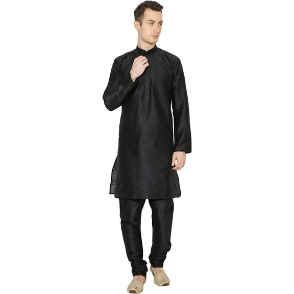 Royal Kurta Mens Silk Blend Kurta Pyjama Set (44, Plain Black)