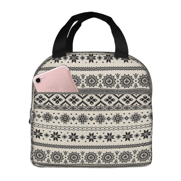 Boho Geometric Lunch Bag Reusable Thermal Lunch Box with Handle for Women and Men