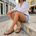 thumbnail image 6 of Cushionaire Leeds 100% Genuine Leather Suede Womens Sandals, Comfortable Slides for Women with Adjustable Statement Buckle, 6 of 23