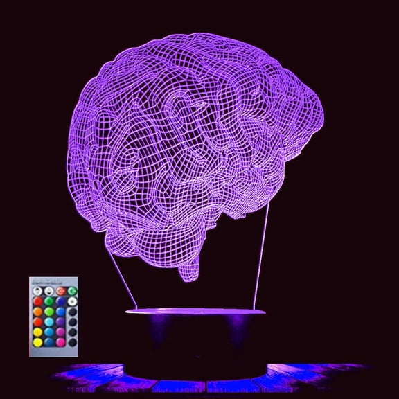 YSITIANNA 3D Brain Night Light Lamp Illusion 16 Color Changing Remote Table Desk Decoration Lamps Acrylic Flat ABS Base USB Cable Birthday Gift Toys STNL#1742