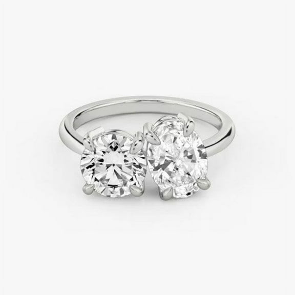 Brig Jewel Oval Cut 2.5 Ct Lab Created Diamond Two Stone Engagement Ring - 14k White Gold Over Toi Et Moi Rings - Solitaire Wedding Ring - Diamond Wedding Anniversary Gifts - Promise Wedding Gift