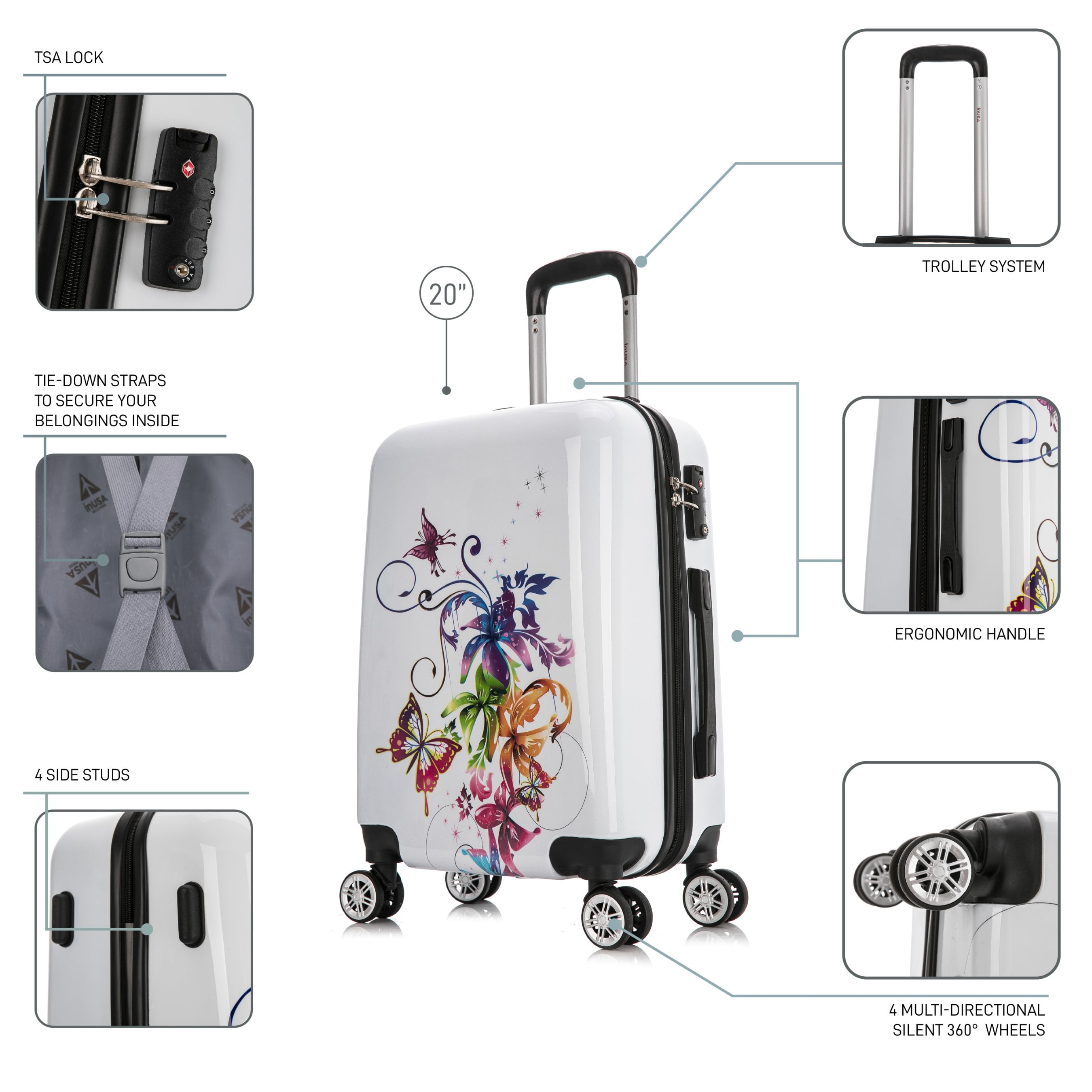 InUSA Print 20" Hardside Checked Luggage with Spinner Wheels, Handle and Trolley, Fusion