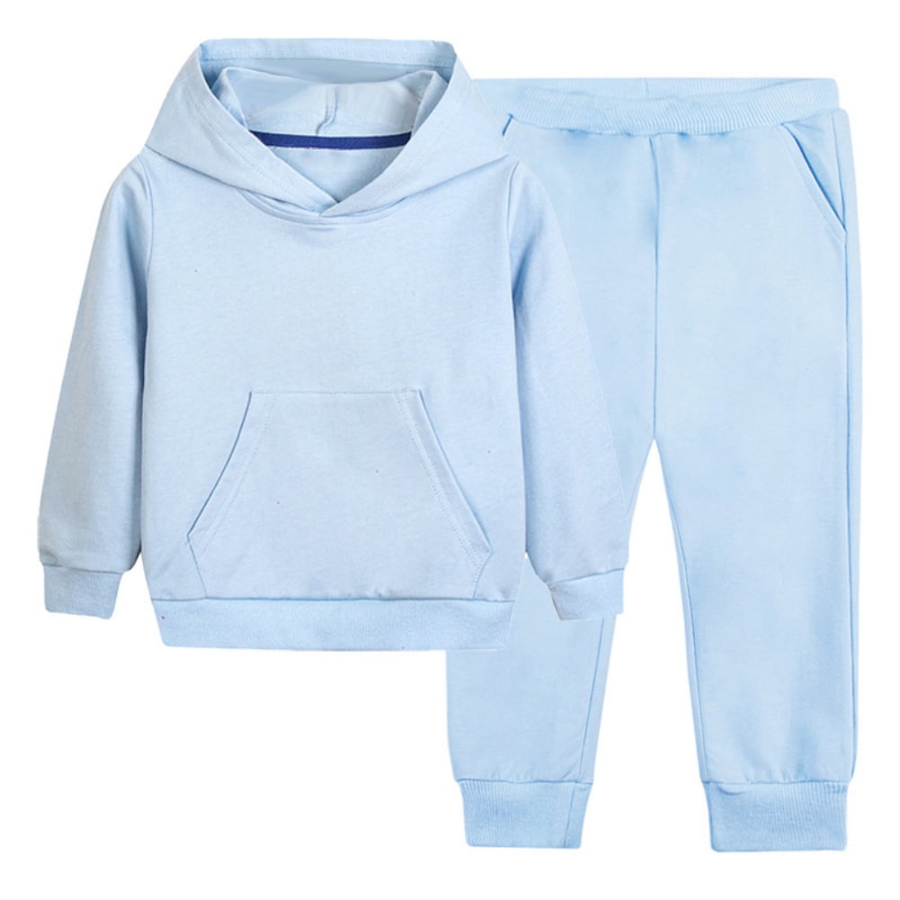 Esho 2Pcs Toddler Boys Girls Sweatsuit Kids Solid Color Hooded