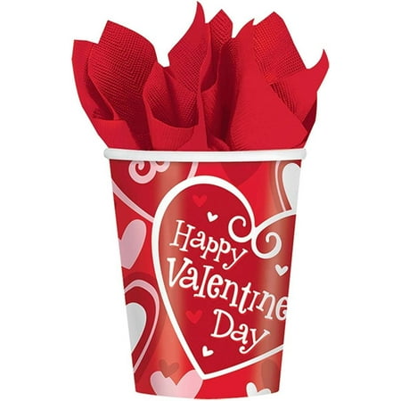 Hi-Tech Happy Valentines Day Hearts Party Supplies - 9oz Paper Cups (8)