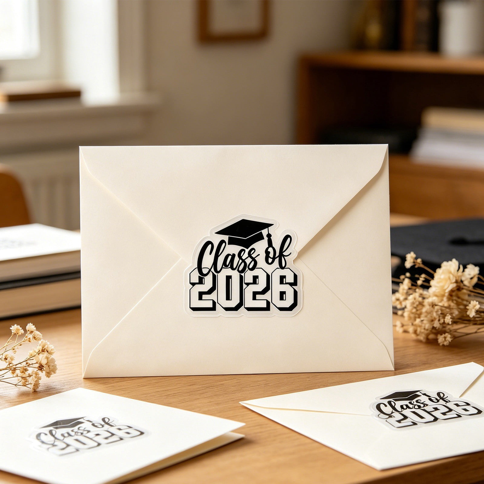 Graduation Stickers Class of 2026, 2 Inch Clear Waterproof Vinyl for Party Envelope Seals, Congrats Gift Labels, Scrapbook Decorations and Craft Supplies 60 Pcs