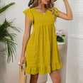 thumbnail image 4 of Liquidation d'Été 2025! Robe pour Femme Grande Taille, Liquidation de Robes d'Été pour Femmes, Robe Mini Unie à Volants à Manches Courtes à Col en V Décontractée d'Été pour Femme, 4 of 5
