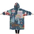 thumbnail image 2 of Oversized Wearable Blanket Hoodie,Dark Blue Christmas Santa Pattern Sherpa Blanket Hoodie with Super Pockets,Super Warm Fuzzy Pullover for Women & Men, 2 of 6