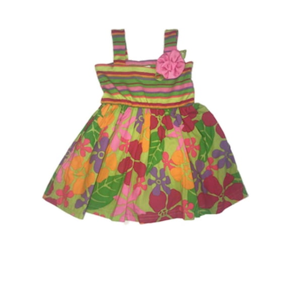 Infant Girls Green Flower & Stripes Sun Dress Floral Summer Dress 12M