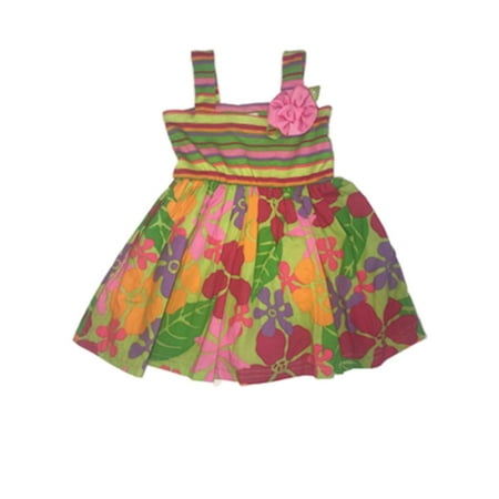 Youngland Green - Infant Girls Green Flower & Stripes Sun Dress Floral Summer Dress 12M