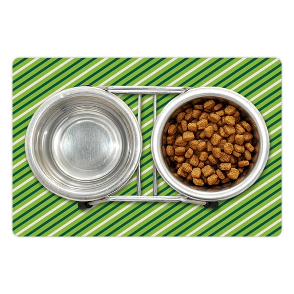 Geometric Pet Mat for Food and Water, Traditional Irish Striped Pattern Happy St. Patrick's Day Theme, Non-Slip Rubber Mat for Dogs and Cats, 18" X 12", by Ambesonne