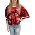 thumbnail image 1 of Fortune Women Sequins Tops Short Sleeve Rugby Print T-Shirts Shiny Sparkly Loose Tee, 1 of 9