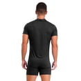 thumbnail image 2 of LiiYii Combinaison à Manches Courtes pour Hommes, Pyjama une Pièce Extensible, Justaucorps de Gym, Col à Revers, Noir TTG, 2 of 6