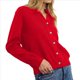 thumbnail image 2 of Suéter de Cuello de Solapa para Mujer, Chaqueta de Punto con Botones y Abertura Frontal, Cárdigan de Larga con Botones Rojo M, 2 of 7