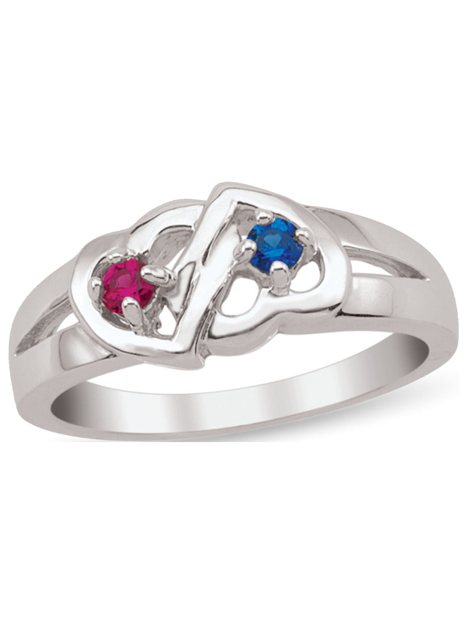 Personalized Double Hearts Birthstone Couple's Ring in 14K Gold by Jewlster