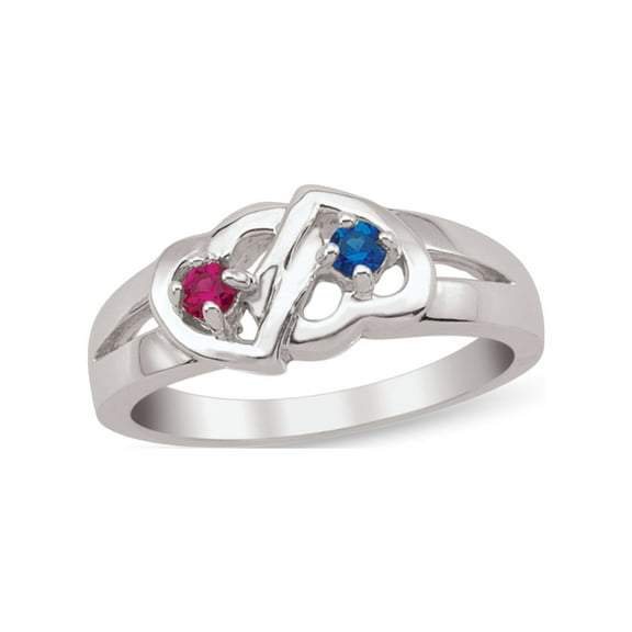 Personalized Double Hearts Birthstone Couple's Ring in Sterling Silver by Jewlster